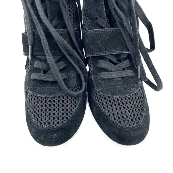 Ash Bowie Black Suede Leather Perforated Mesh Wedge Sneakers SZ 38 EU