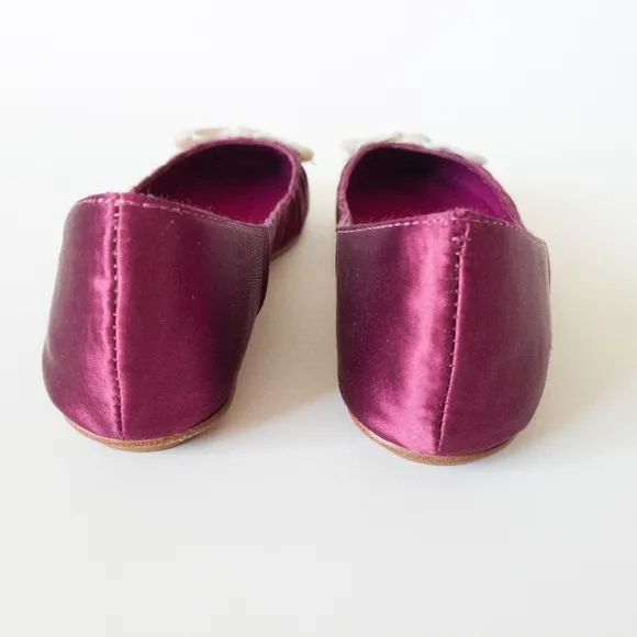 Ash Purple Satin Genuine Leather Slip-On Ballet Flats