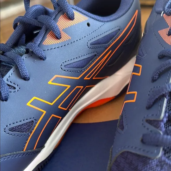 ASICS Blue and Orange Athletic Shoes with Signature Stripes
