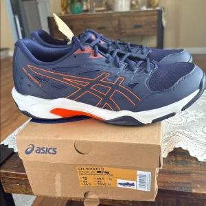 ASICS Blue and Orange Athletic Shoes with Signature Stripes
