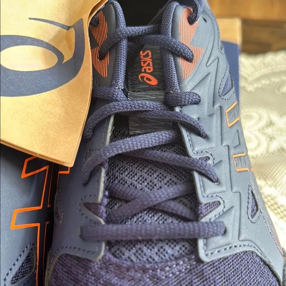 ASICS Blue and Orange Athletic Shoes with Signature Stripes