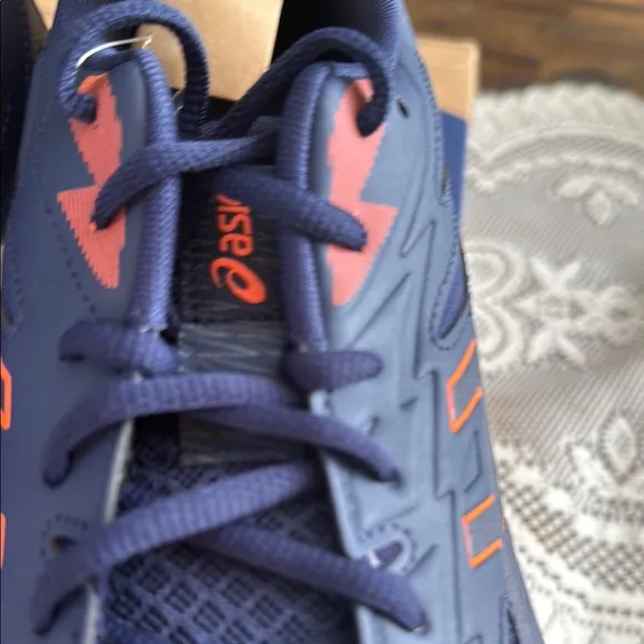 ASICS Blue and Orange Athletic Shoes with Signature Stripes