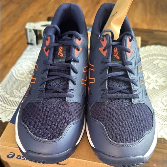 ASICS Blue and Orange Athletic Shoes with Signature Stripes