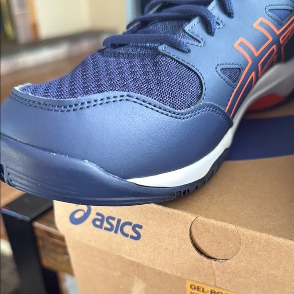 ASICS Blue and Orange Athletic Shoes with Signature Stripes