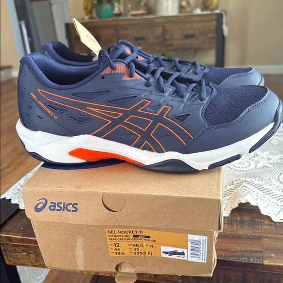 ASICS Blue and Orange Athletic Shoes with Signature Stripes