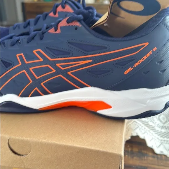 ASICS Blue and Orange Athletic Shoes with Signature Stripes