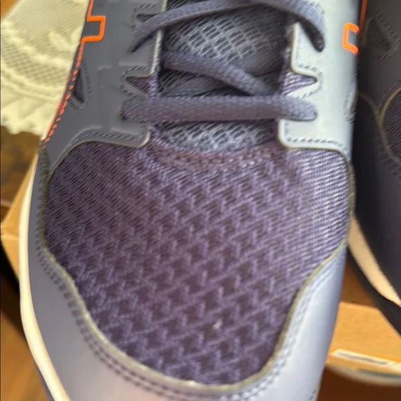ASICS Blue and Orange Athletic Shoes with Signature Stripes