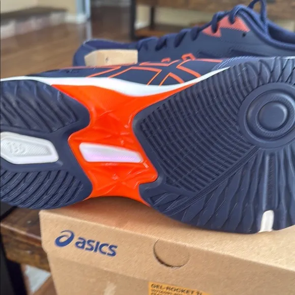 ASICS Blue and Orange Athletic Shoes with Signature Stripes