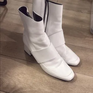 Aska White Leather Booties
