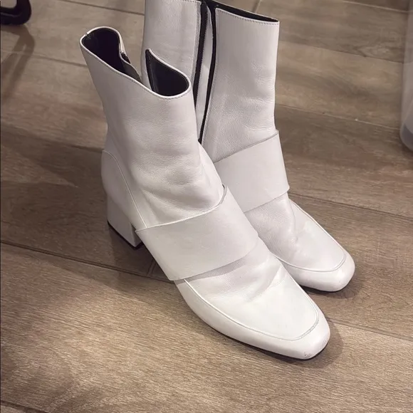 Aska White Leather Booties