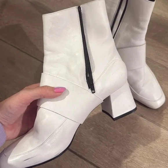 Aska White Leather Booties