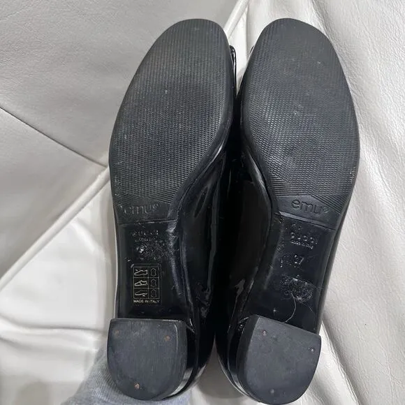 Authentic GUCCI Black Embellished Patent Leather Block Heels Shoes Sz 37 EUC