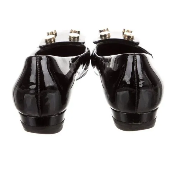 Authentic GUCCI Black Embellished Patent Leather Block Heels Shoes Sz 37 EUC