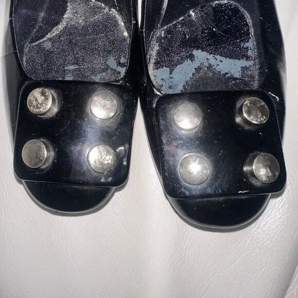 Authentic GUCCI Black Embellished Patent Leather Block Heels Shoes Sz 37 EUC