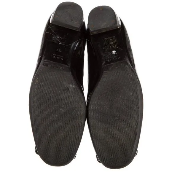 Authentic GUCCI Black Embellished Patent Leather Block Heels Shoes Sz 37 EUC