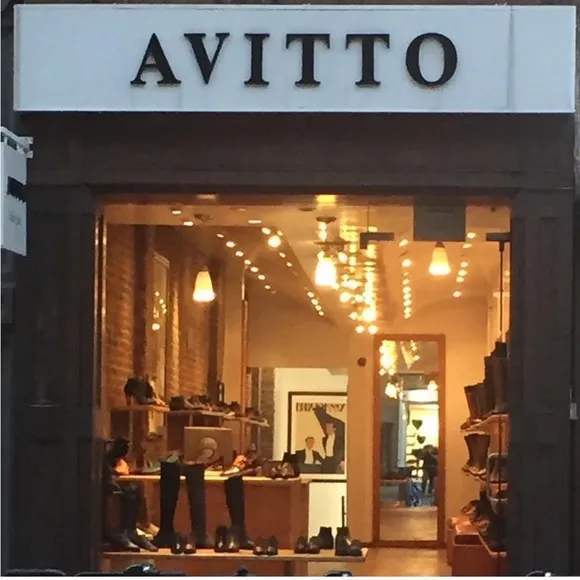 AVITTO Italian made black suede kitten heel mid-calf zip boots contrast stitch