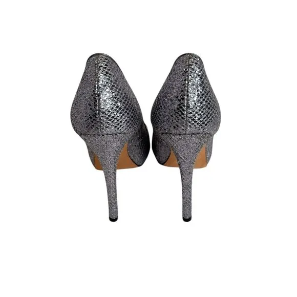 Badgley Mischka Silver Metallic Peep-Toe Platform Heels Evening Shoes - Size 8