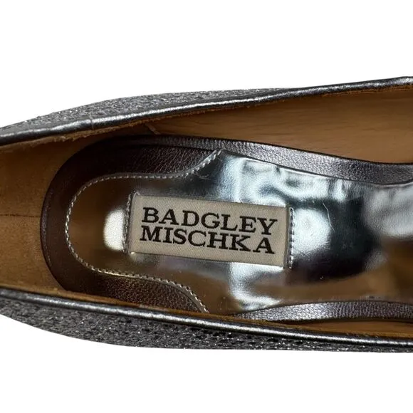 Badgley Mischka Silver Metallic Peep-Toe Platform Heels Evening Shoes - Size 8