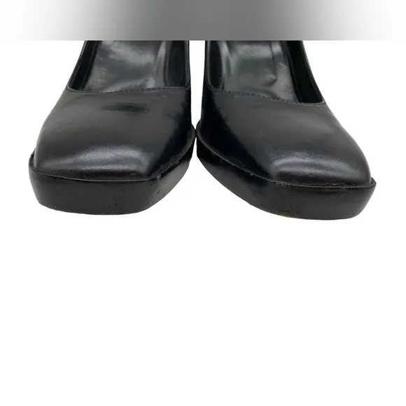 Balenciaga Black Leather Square Toe Block Heel Classic Pump Size 38 EU/ 8 US