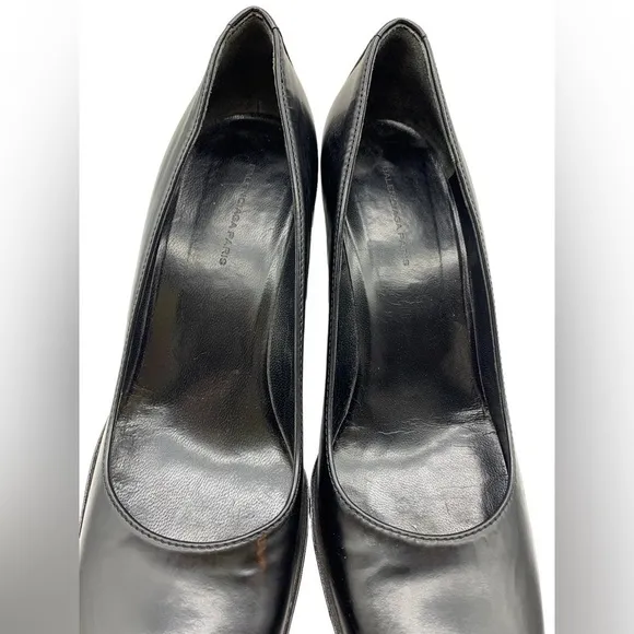 Balenciaga Black Leather Square Toe Block Heel Classic Pump Size 38 EU/ 8 US