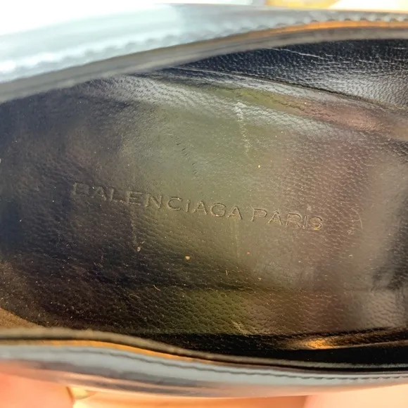 Balenciaga Black Leather Square Toe Block Heel Classic Pump Size 38 EU/ 8 US