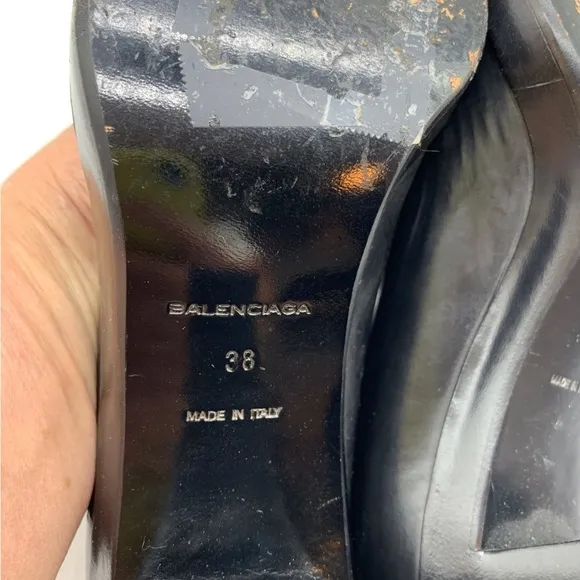 Balenciaga Black Leather Square Toe Block Heel Classic Pump Size 38 EU/ 8 US