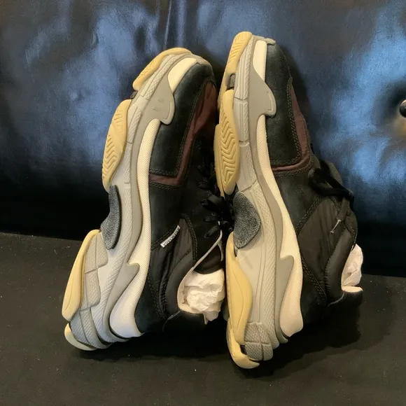 Balenciaga Black/Burgundy Suede and Nylon Triple S Sneakers
