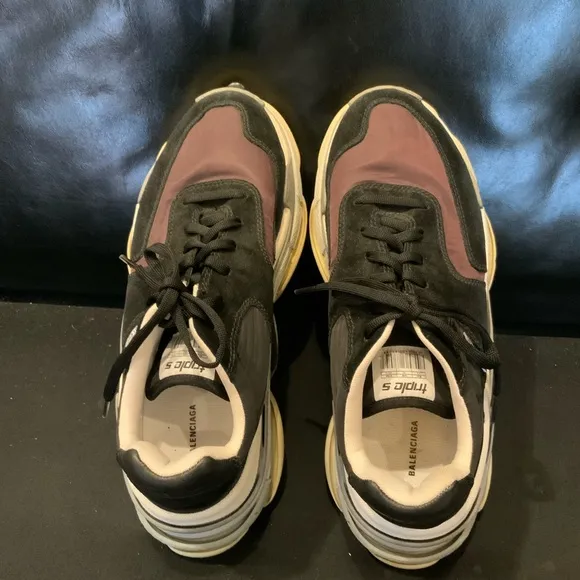 Balenciaga Black/Burgundy Suede and Nylon Triple S Sneakers
