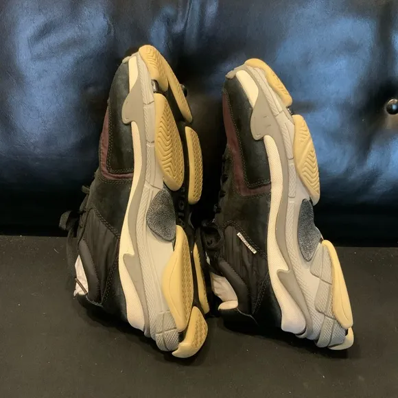 Balenciaga Black/Burgundy Suede and Nylon Triple S Sneakers