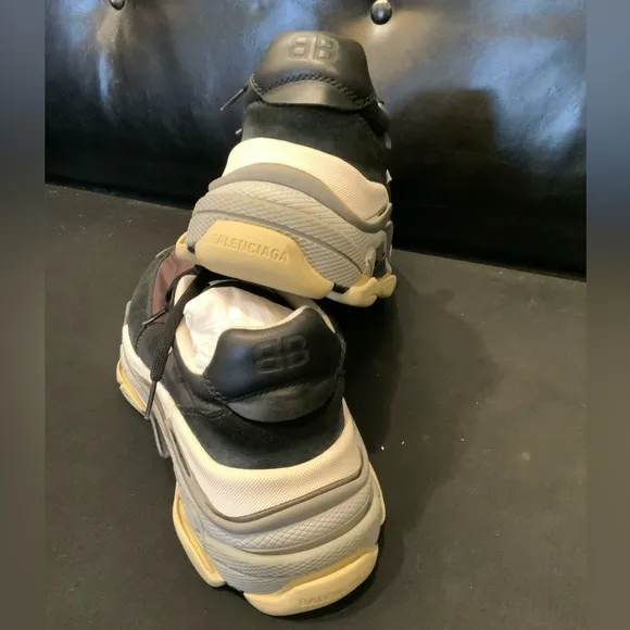 Balenciaga Black/Burgundy Suede and Nylon Triple S Sneakers