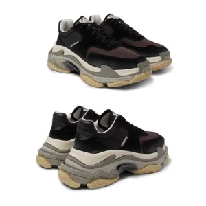 Balenciaga Black/Burgundy Suede and Nylon Triple S Sneakers
