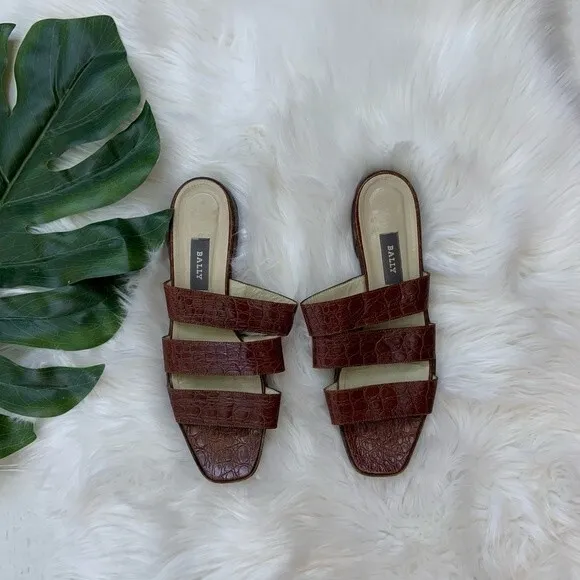 Bally Heaven Triple Strap Slides Sandals Brown 11