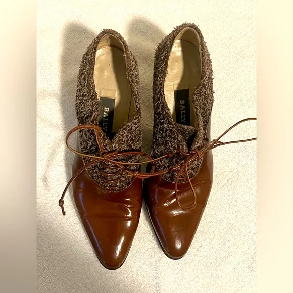 BALLY Italy Classic “GRACE” Leather Tie-Up Kitten Heel Shoes 6.5 M
