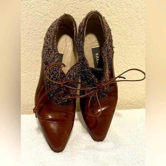 BALLY Italy Classic “GRACE” Leather Tie-Up Kitten Heel Shoes 6.5 M