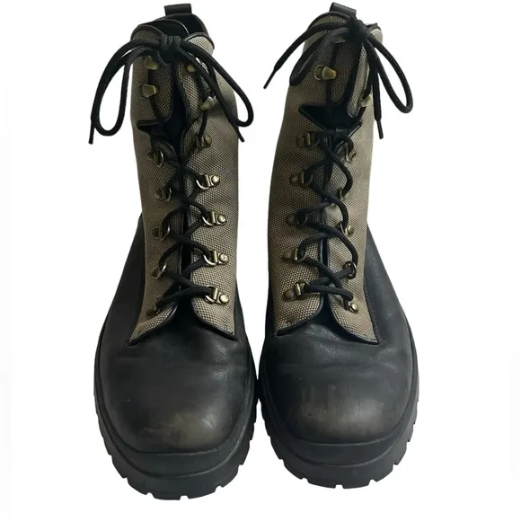 Bally Men's Trailblazer Combat Leather Boots Black Full Lace Up Size 10.5