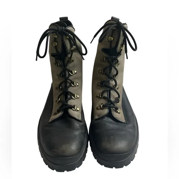 Bally Men's Trailblazer Combat Leather Boots Black Full Lace Up Size 10.5
