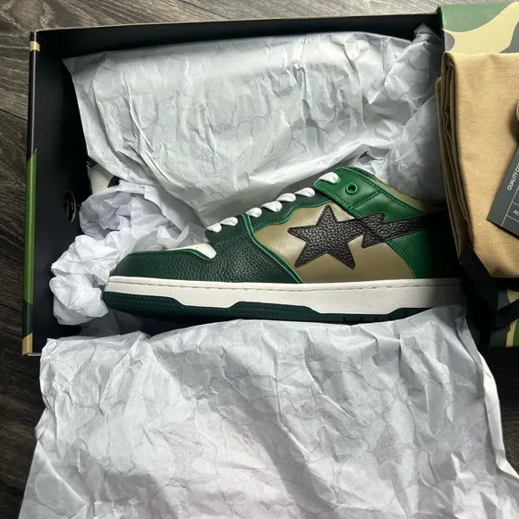 BAPE Green and White Men's Sneakers