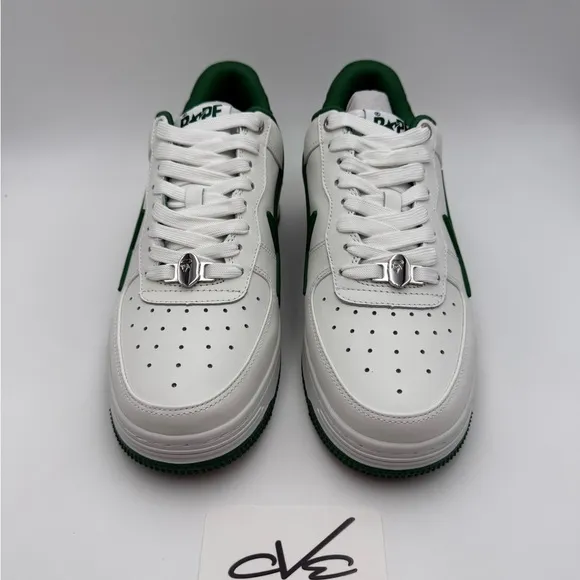 BAPE Men's White and Green Sneakers