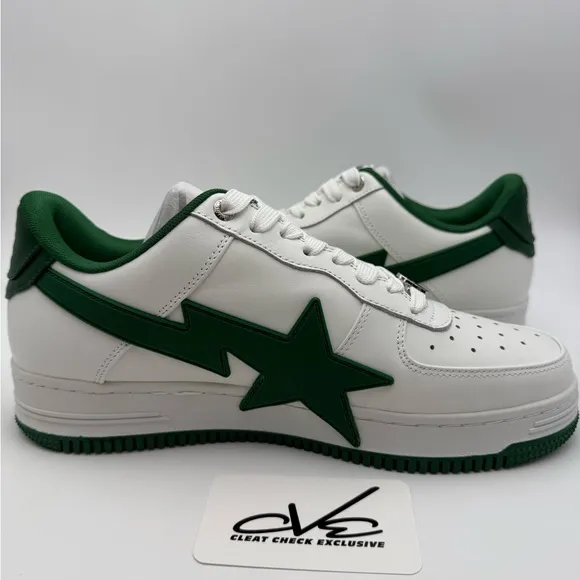 BAPE Men's White and Green Sneakers