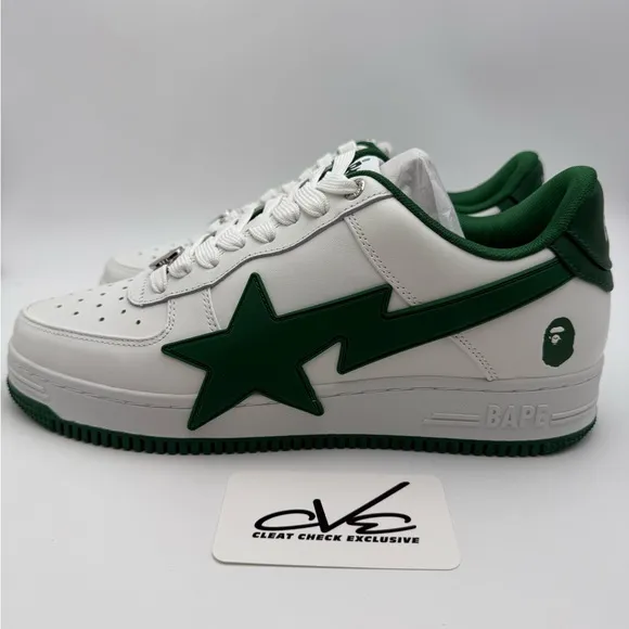 BAPE Men's White and Green Sneakers
