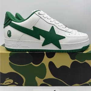 BAPE Men's White and Green Sneakers