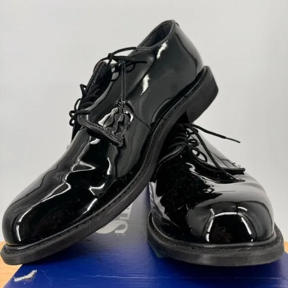 Bates Mens Oxford Shoes Black Hi-Gloss Leather Size 9.5 Wide 3E