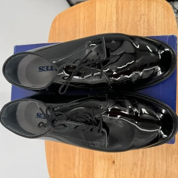 Bates Mens Oxford Shoes Black Hi-Gloss Leather Size 9.5 Wide 3E