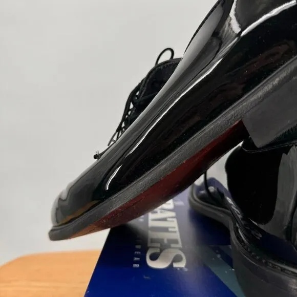 Bates Mens Oxford Shoes Black Hi-Gloss Leather Size 9.5 Wide 3E