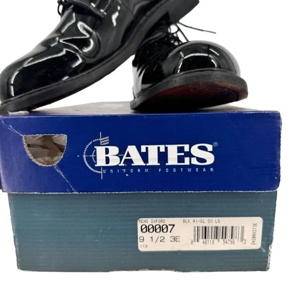 Bates Mens Oxford Shoes Black Hi-Gloss Leather Size 9.5 Wide 3E