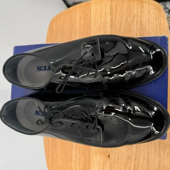 Bates Mens Oxford Shoes Black Hi-Gloss Leather Size 9.5 Wide 3E