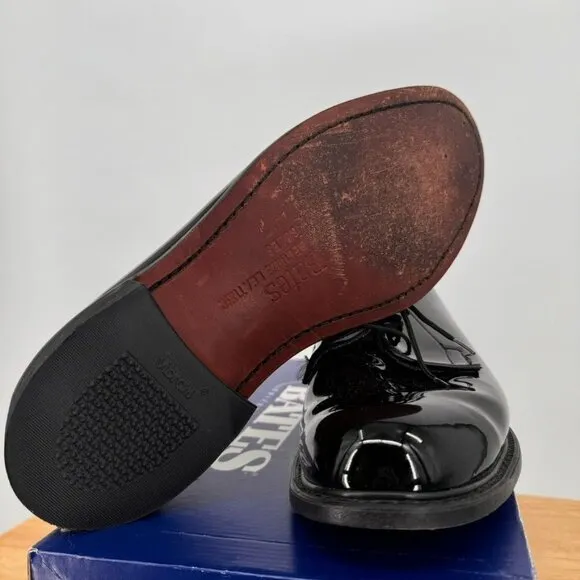 Bates Mens Oxford Shoes Black Hi-Gloss Leather Size 9.5 Wide 3E