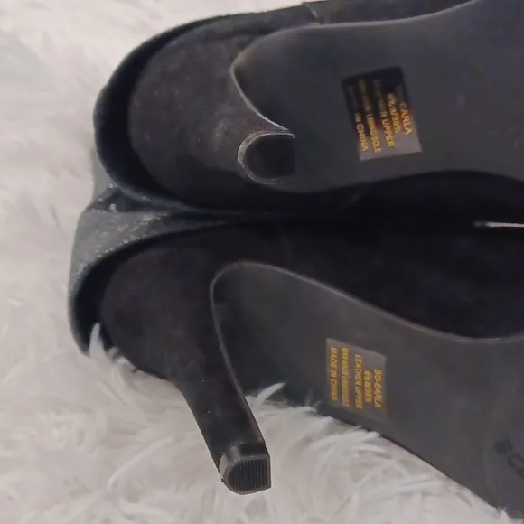 BCBG EARLA BLACK LEATHER SPARKLE LEATHER FOLD DOWN BOOTS SIZE 6.5