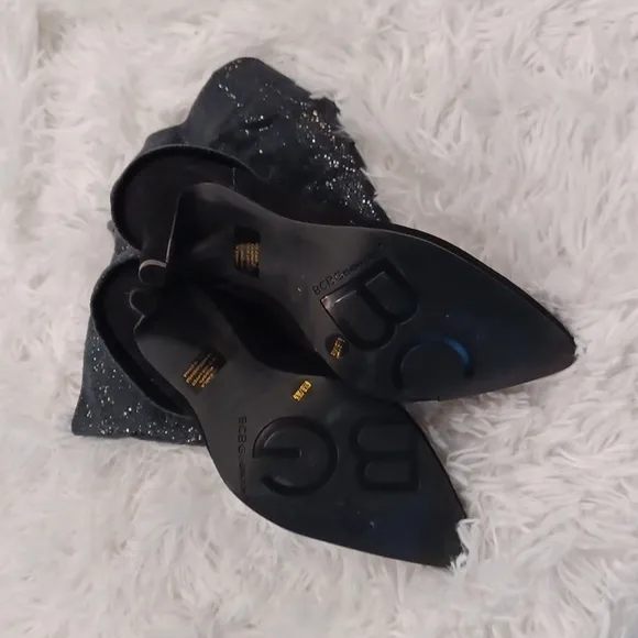 BCBG EARLA BLACK LEATHER SPARKLE LEATHER FOLD DOWN BOOTS SIZE 6.5
