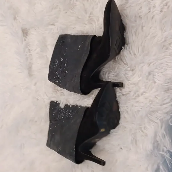 BCBG EARLA BLACK LEATHER SPARKLE LEATHER FOLD DOWN BOOTS SIZE 6.5